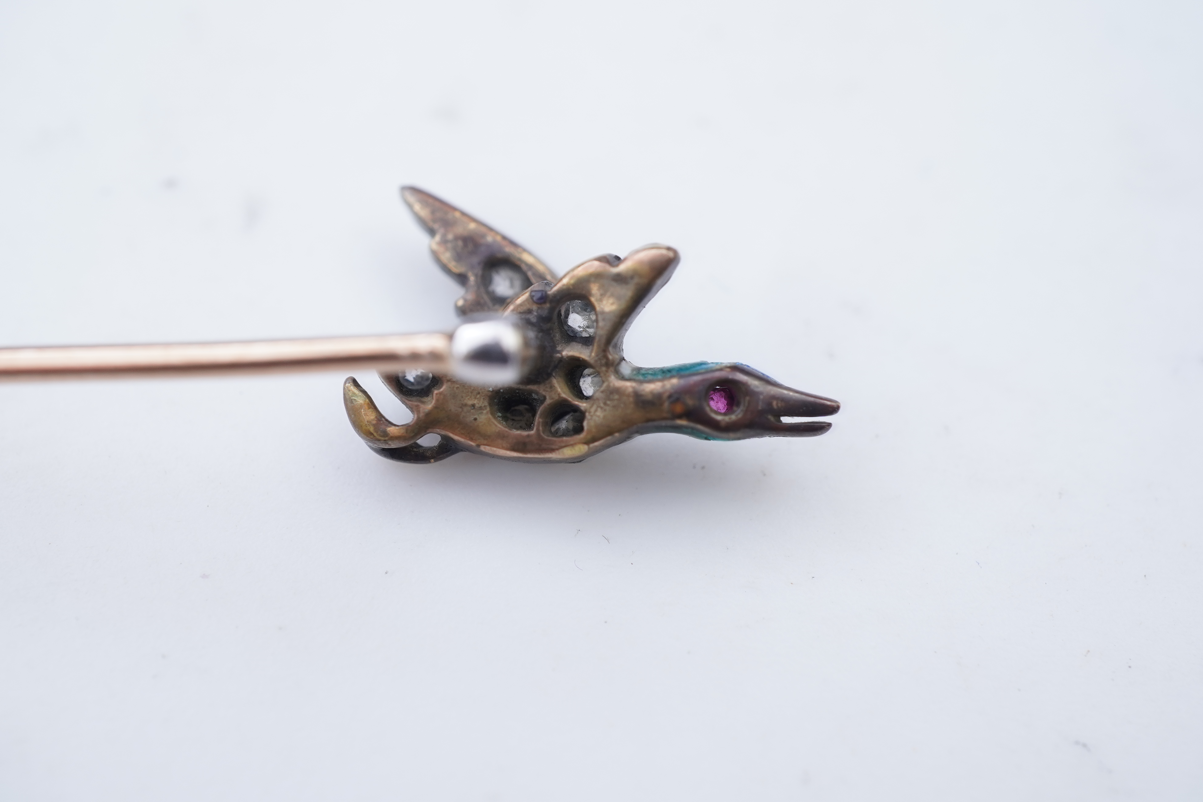 A pair of novelty enamel and diamond stick pins, circa 1900